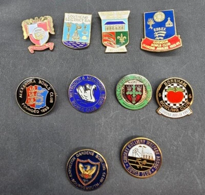 10 x Bundle of Collectable Vintage & Modern Brass/Enamel Bowling Club Pin Badges - Image 1 of 4