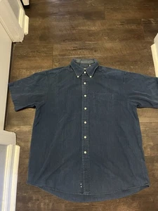 Marineblau Tasche vorne Kurzarm Knopfleiste Hemd LL Bean Solid Herren Large - Bild 1 von 7