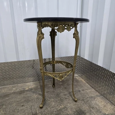Vintage Brass Iron Gold Marble Gilded Ornate Rococo Gueridon Candle/Plant Table - Image 1 of 4
