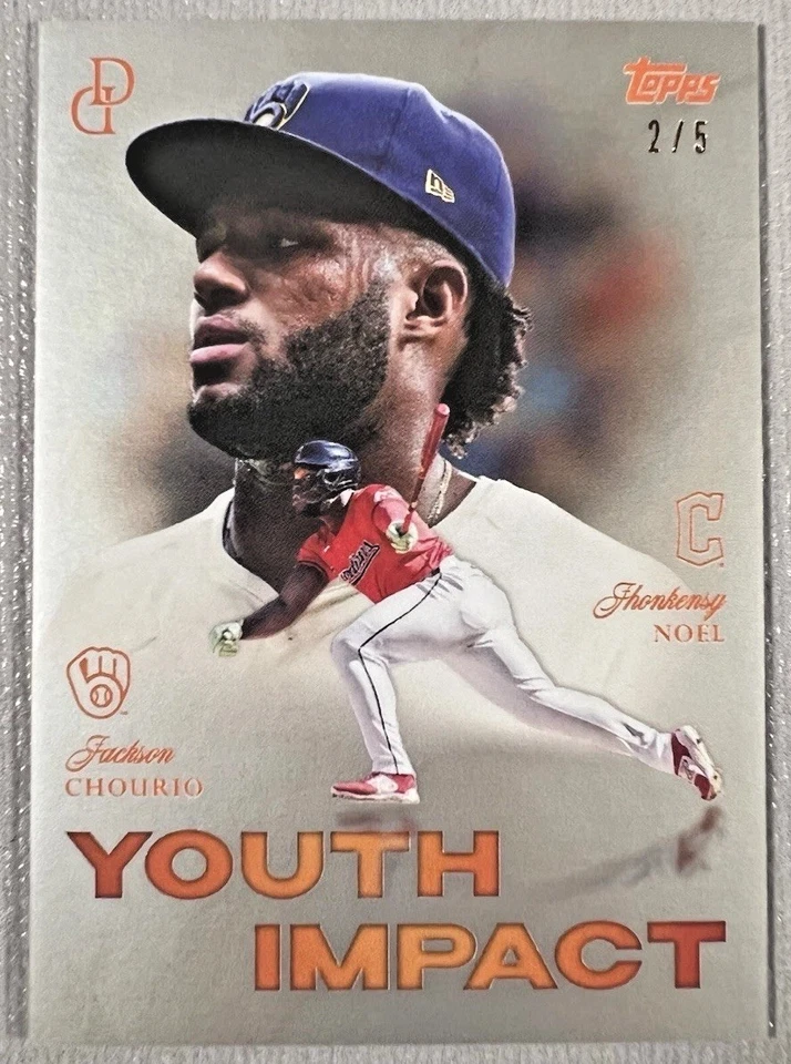 2025 Topps Dynamic Duals Jackson Chourio/ Jhonkensy Noel 2/5 Youth Impact YI-03 - Image 1 of 2