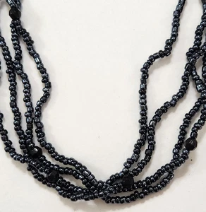 4 Strand Midnight Blue Seed Bead Necklace Faceted Bead Accents Date Night Party - Picture 1 of 8