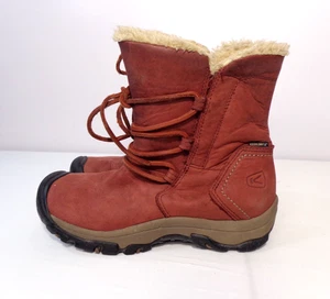 Keen Women's Brighton Suede Leather Faux Fur Low Boots in Burgundy Size 6.5 - Picture 1 of 11