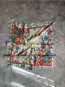 Auth Christian Dior Floral Pattern White x Multicolor Silk Scarf - Picture 1 of 4