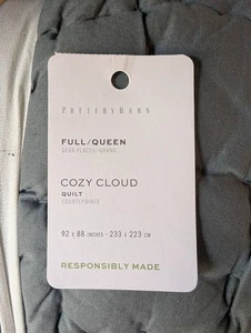 Pottery Barn Cozy Cloud handgefertigte Baumwolldecke stahlblau volle Queen offene Box - Bild 1 von 2