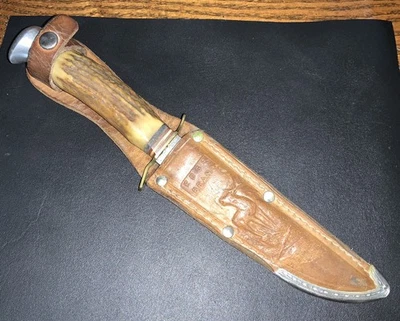 Cuchillo de caza de hoja fija marca Edge 461 de colección Solingen Alemania Occidental mango de ciervo Foto 1 de 4
