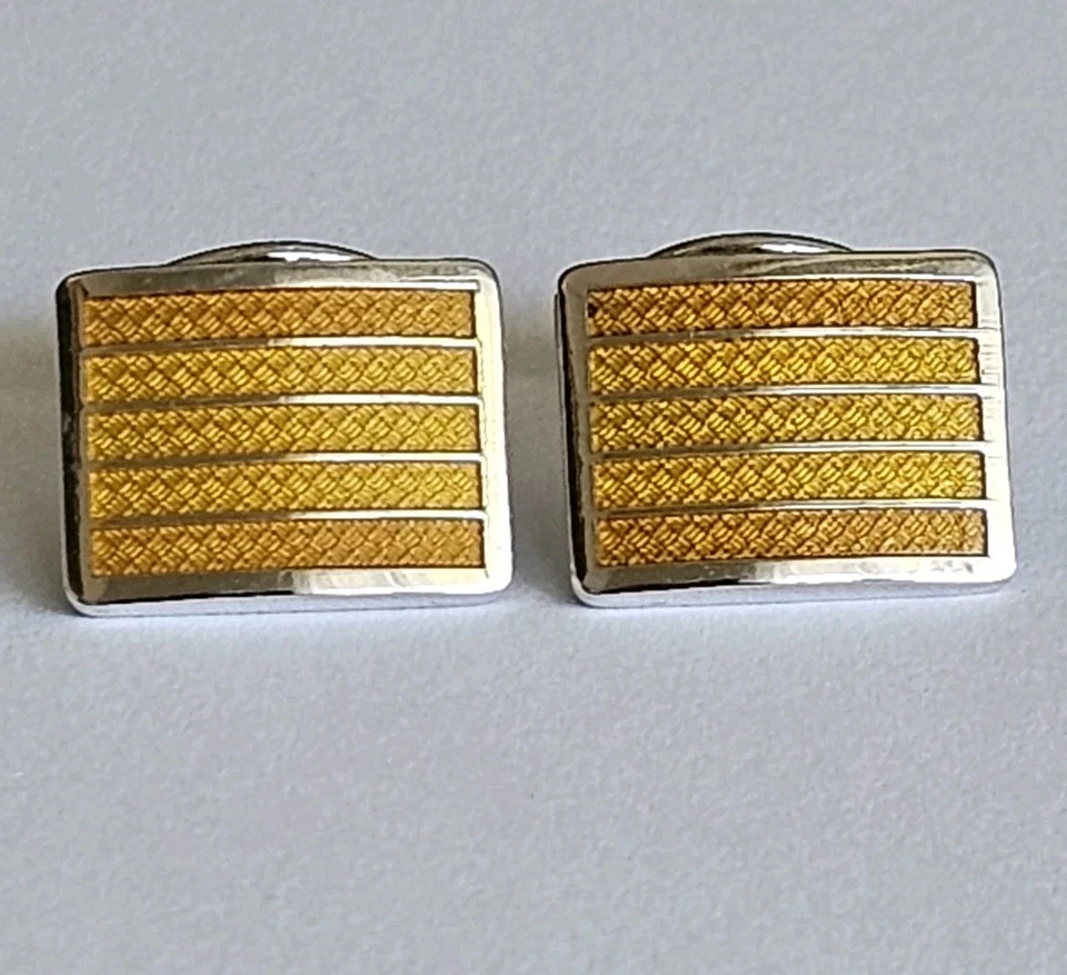 DD David Donahue Brand Sterling Silver Golden Yellow Guilloche Enamel Cufflinks - Image 1 of 4