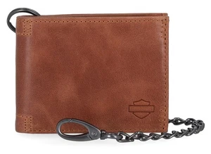 Harley-Davidson Men's Bar & Shield Billfold Biker Chain Leather Wallet, Brown - Picture 1 of 4