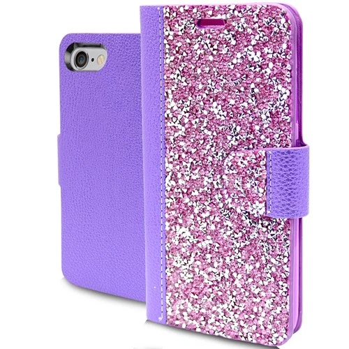 "GSA Purple Rock Bling Flip Wallet Case for iPhone 8/7/6s Plus" - Image 1 of 1