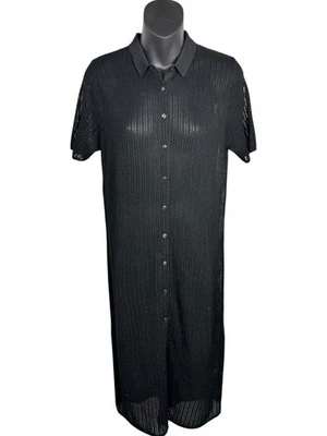 UNIQLO BLACK DRESS XSMALL WOOL WOMENS SHORT SLEEVE BUTTON UP SHIRT STYLE SHEER - Image 1 of 4