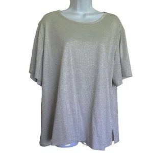 New Susan Graver Style Sparkly Silver Top Stretch Short Sleeve NWT Plus Sz 2X - Picture 1 of 3