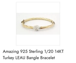 Vintage Bangle Gold over Sterling .925 - 1/20 14K LE AU Turkey Signed Bracelet - Picture 1 of 5