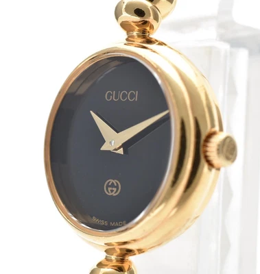 [PERFEITO ESTADO] GUCCI 2700L 19mm mostrador preto pulseira de ouro relógio feminino do Japão - Imagem 1 de 4