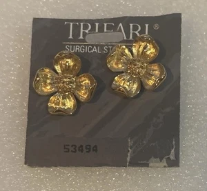 Vintage Trifari Hartriegel Blume Ohrringe goldfarben floral NEU Old Stock - Bild 1 von 4