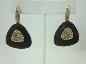 Roberto Coin Capri Plus Silver Gold Plated Ebony Wood Diamond Earrings - Picture 1 of 15