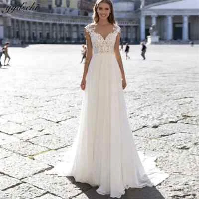 Elegant Cap Sleeve Sweetheart Neck Appliques A-line Wedding Dresses Bridal Gowns - Image 1 of 4