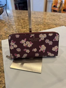 Kate Spade Tinsel Large Continental Wallet Frosted Floral Deep Gorgeous - Picture 1 of 9