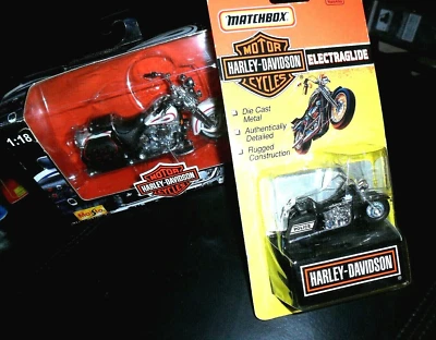 2 LOT MAISTO HARLEY DAVIDSON CYCLES 1/18 MOTORCYCLE 1997 & 1993 MATCHBOX PLOICE  - Image 1 of 3