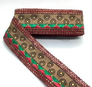 6cm green wine red crystal embroidered ribbon BRAID applique trimming - Picture 1 of 1
