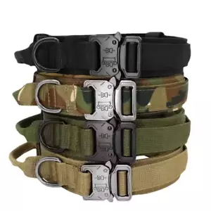 Tactical Dog Collar w/ Handle +Leash Heavy Duty Military Service Canine Training - Picture 1 of 31