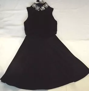 BNWT ASOS UK 8 EUR 36 BLACK JEWELLED HIGH NECK COCKTAIL PARTY SKATER DRESS - Picture 1 of 5