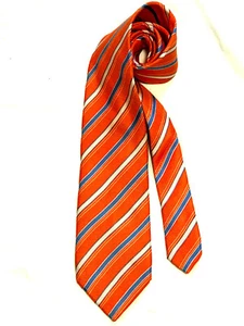LUIGI NAPOLI Mens Neck Tie MADE IN ITALY 100 % Silk ORANGE & BLUE STRIPES - Picture 1 of 5