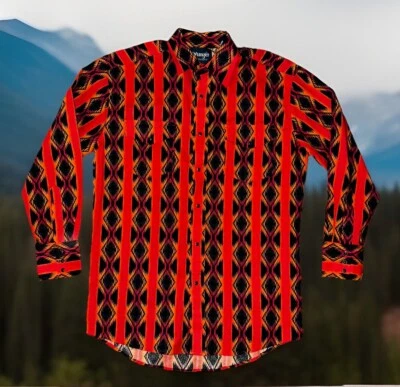🔥 Vintage Wrangler *AzTeC BuRnT ORaNGe* Shirt CRAZY Western Men's Size Medium - Image 1 of 3