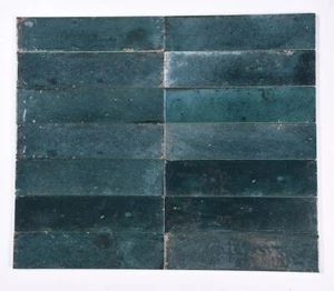 LUME BLUE 6 x 24cm GLOSSY BRICK SHAPE WALL TILES IN A JOB LOT OF 1 SQ.METER. - Picture 1 of 6