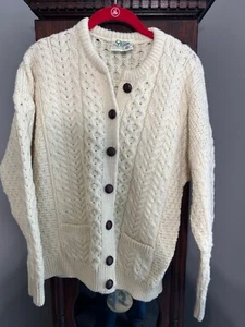Carraig Donn Aran Vintage Ireland Made 100% Wolle Zopfmuster Damen M Strickjacke Pullover - Bild 1 von 6
