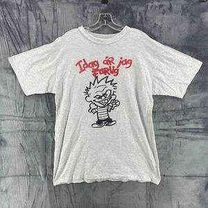 Vintage Calvin & Hobbes Angry T Shirt German Swedish Single Stitch XL Gray - Picture 1 of 10