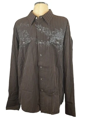 Camisa Marca Máquina Para Hombres L Marrón Rayas A Presión Desplazamiento Vaquero Occidental Y2K De Colección Foto 1 de 4