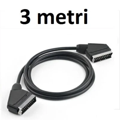 CAVO PRESA SCART 3 METRI  21 PIN TV LETTORE DVD DECODER CASSETTE VHS - Immagine 1 di 3