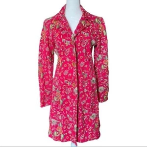 LIGHT BLUE Pink floral embroidered Cotton jacket Dress 3 Button Size XS - Picture 1 of 7
