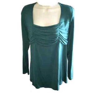 Soft Surroundings Ruched Front Long Sleeve Tunic Blouse Green Size Medium - Picture 1 of 6