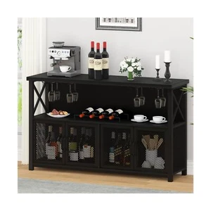 LVB Black Coffee Bar Cabinet, Modern Wine Cabinet for Liquor and Glasses, Ind... - Picture 1 of 8