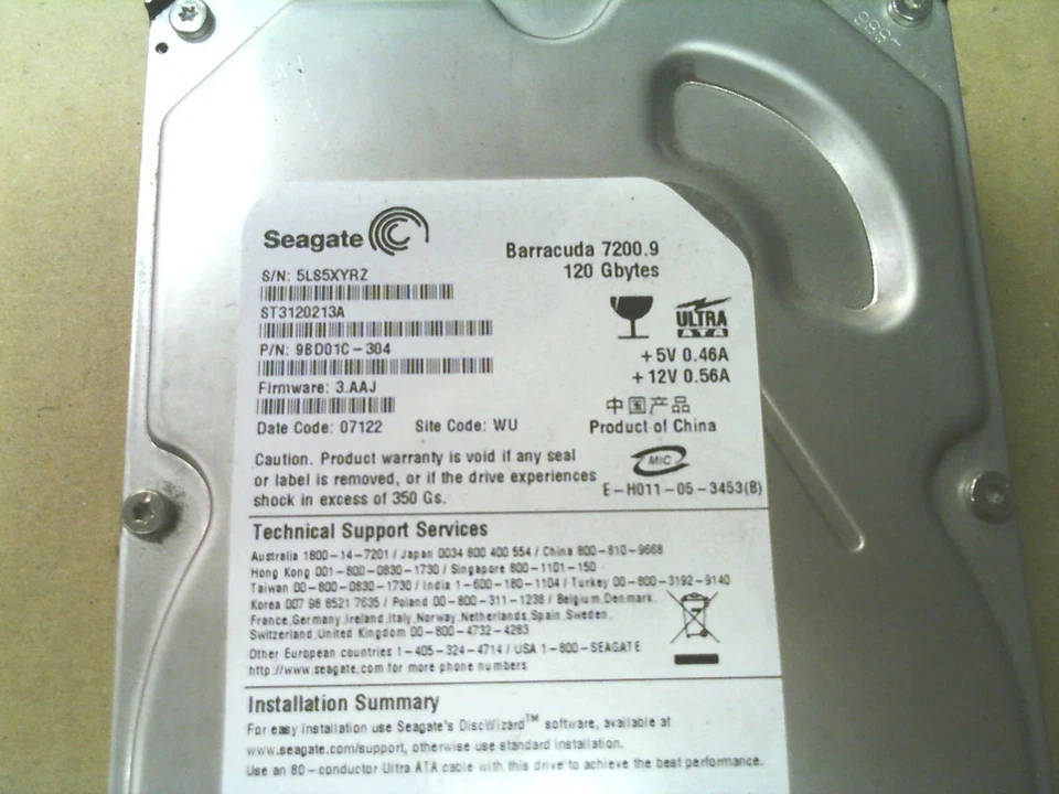 Seagate st3120213a 120GB 98D01C-304 3.AAJ 07122 IDE HDD - Image 1 of 1