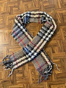 Lana de cordero a cuadros y acrílico hecho en Italia hilo de plata rojo negro beige 62" - Imagen 1 de 3