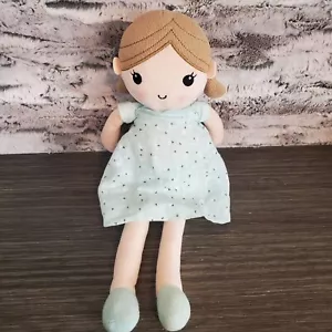 Linzy Toys Stoffpuppe 14 Zoll Plüsch braune Haare Mädchen Stofftier Leinen mintgrün Kleid - Bild 1 von 6