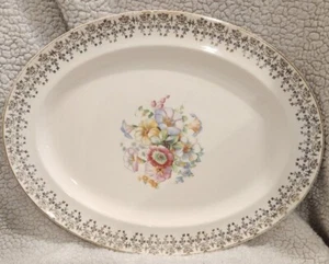THOMPSON POTTERY FLORAL SERVING PLATTER WITH GOLD TRIM NORMANDIE USA - Picture 1 of 4