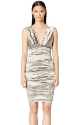 Vestido para mujer Nicole Miller Cava Techno de metal talla 12 L6201 Foto 1 de 3