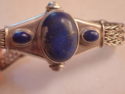 Vintage Lapis Lazuli 950 Braided Silver Chain Bracelet 7” Screw clasp - Image 1 of 4