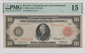 Large size note 1914 FRN $10 RED SEAL ten dollar bill RARE f-896a PMG f15 SCARCE - Picture 1 of 4