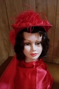 Red Hat Ladies - Smaller, Victorian Red Hat w/attached Train by Elsie Massey - Picture 1 of 10