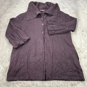 Bryn Walker Women's S Brown Linen Bubble Bell Sleeve Front Jacket Lagenlook - Picture 1 of 8