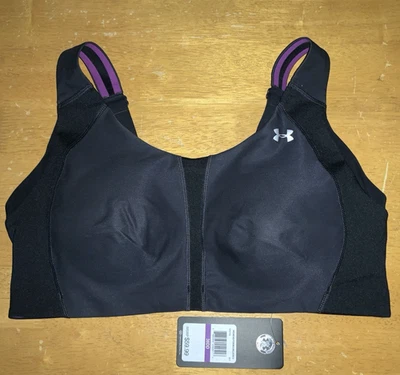 全新 UNDER ARMOUR 1252164 Armour 2.0 高冲击运动文胸 38DD 黑色 60 美元全新带标签 — 第 1/4 张图片