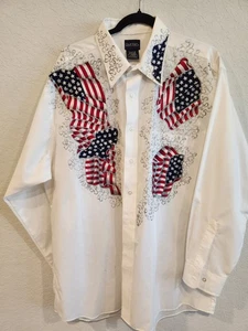 Puritan Men’s Patriotic American Flag Embroidered Shirt XL White Long Sleeve... - Picture 1 of 14