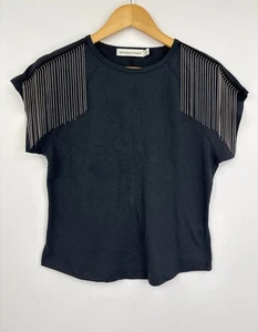 T-shirt RM Rebecca Minkoff frange spalla manica corta nera media nuova senza etichette - Foto 1 di 5