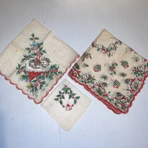 Christmas Cat in Holly Leaves, Snowman, & Holly with Bell, Lot ~ Swiss, VTG - Picture 1 of 15