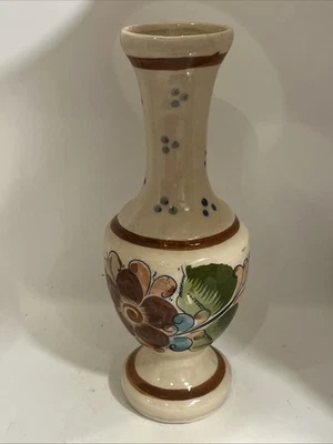 Jarrón de cerámica alto pintado a mano vintage con flores firmado por Tonala GS arte popular Foto 1 de 4