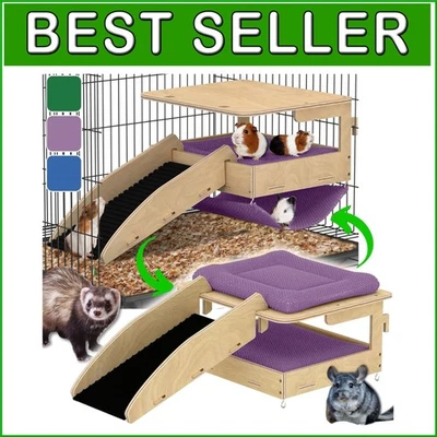 Elevated 14”x10” Birch Wood Ferret & Rabbit Hideout - Modern Multi-Pet Hammock - Image 1 of 4