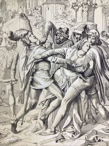 Sicily Vesper Knife Attack Art Print 1860 Antique Pen Ink Fine Art Geiger - Picture 1 of 10